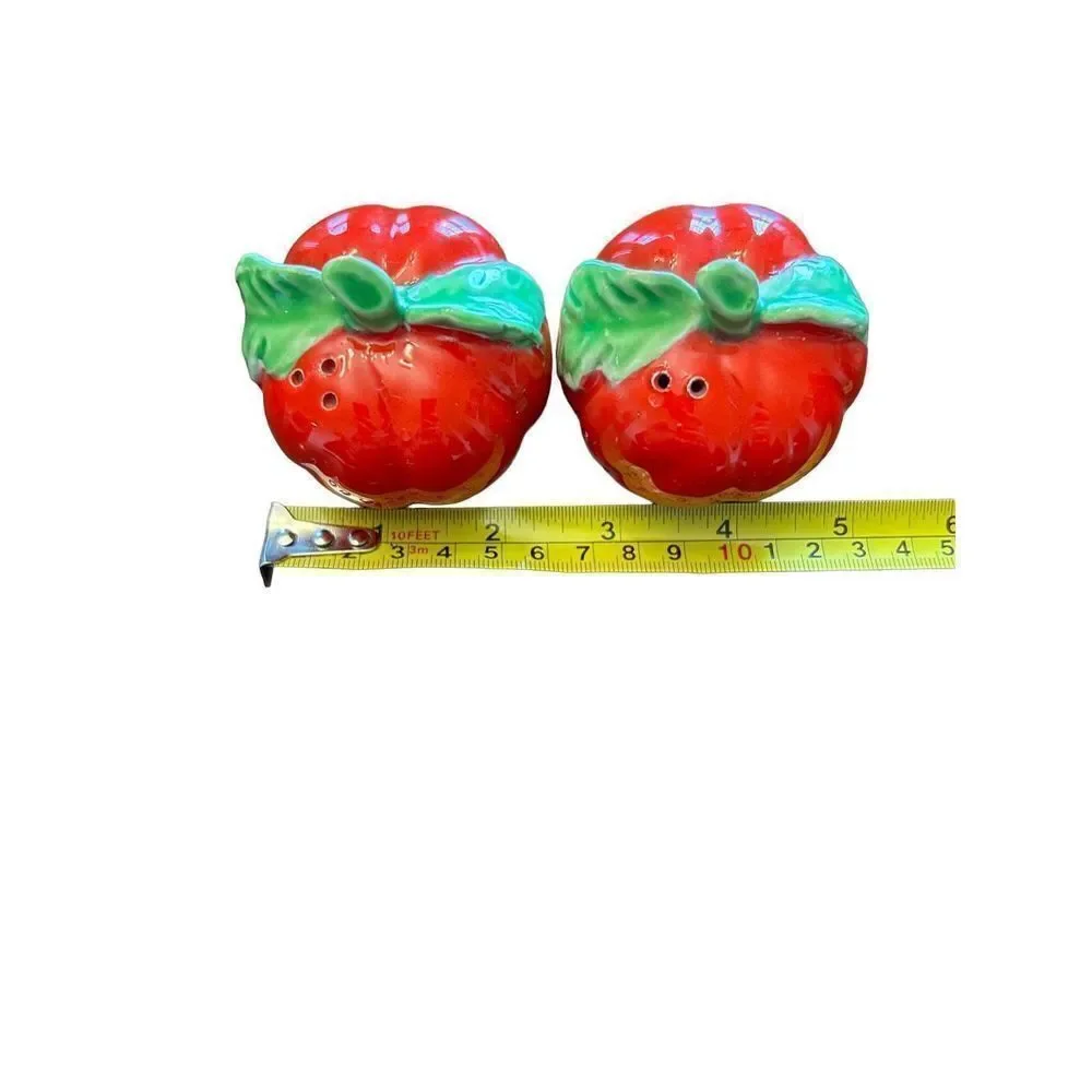 Vintage ceramic red apple salt pepper shakers EUC needs stoppers EH